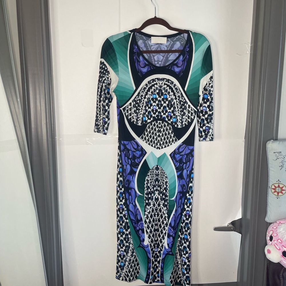 Peter Pilotto Blue and Green Long Sleeve Dress vintage